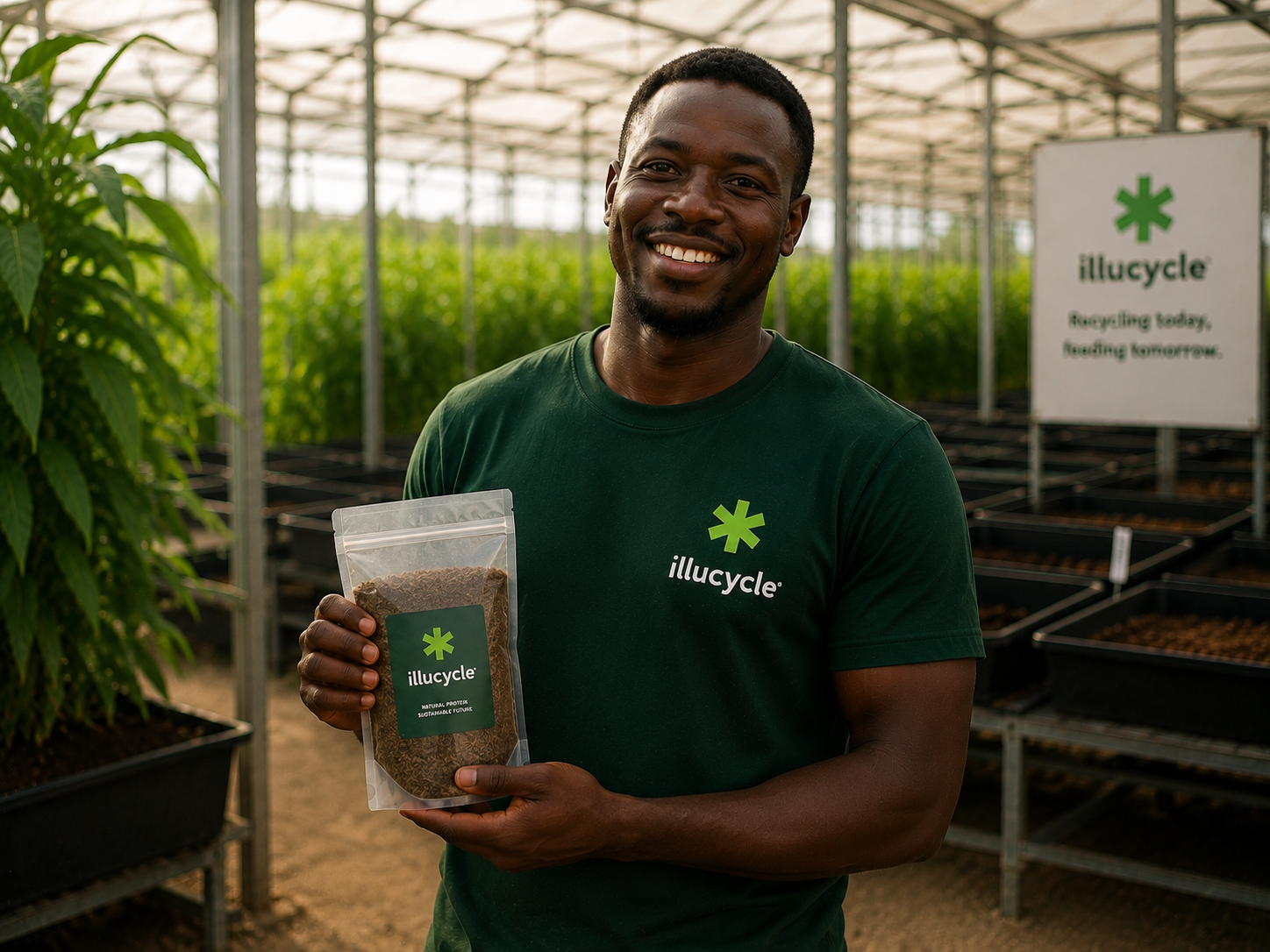 IlluCycle team member in our greenhouse in Douala, Cameroon